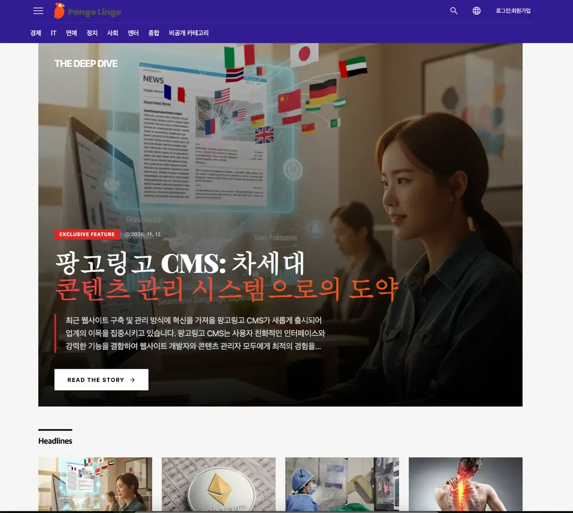 팡고 링고로 만든 뉴스 사이트 템플릿 예시 2